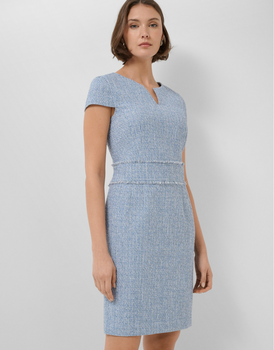 Straight dress with short sleeves in blue tweed | Roberto Verino