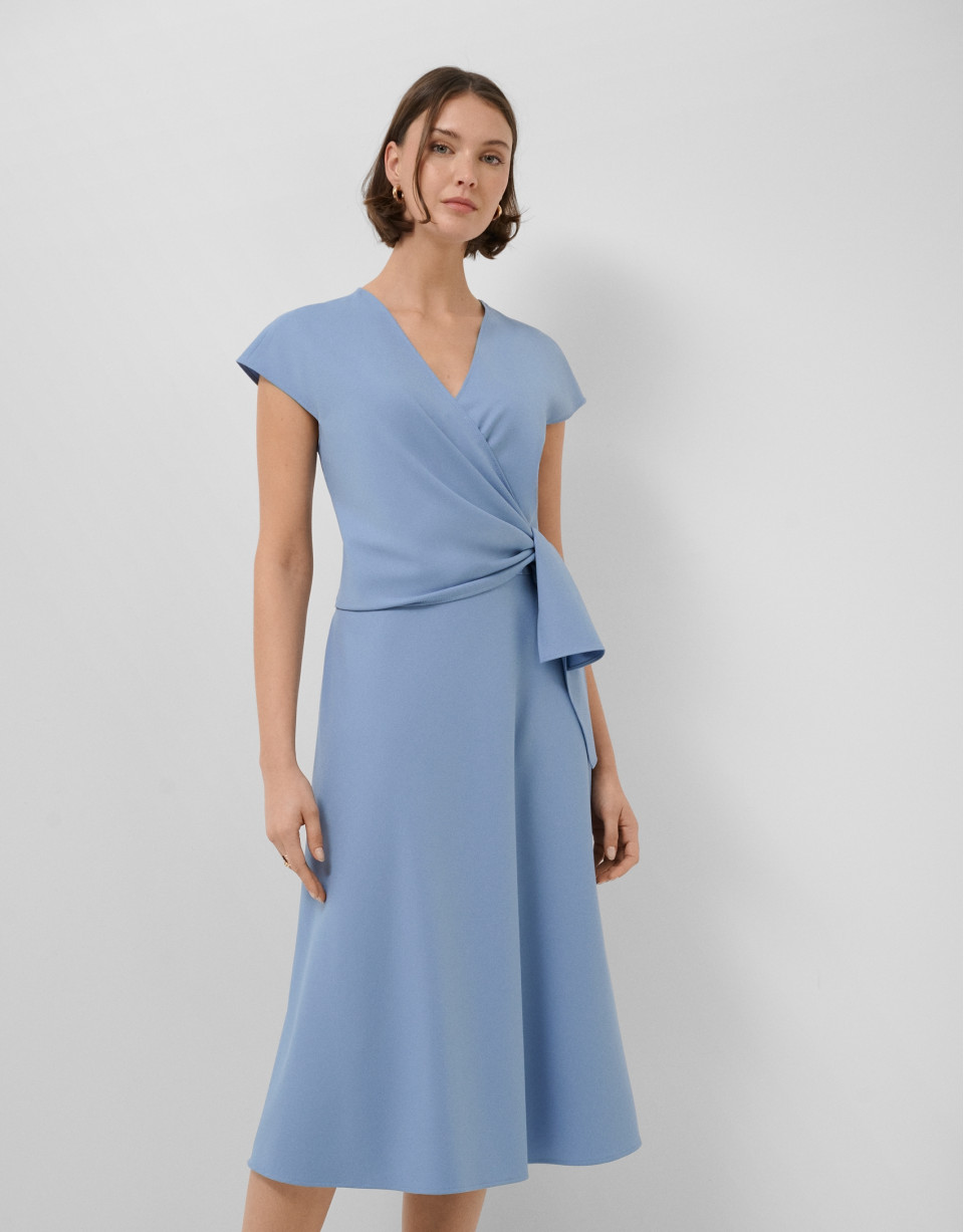 Vestido midi cruzado sin mangas azul - Mujer | Roberto Verino