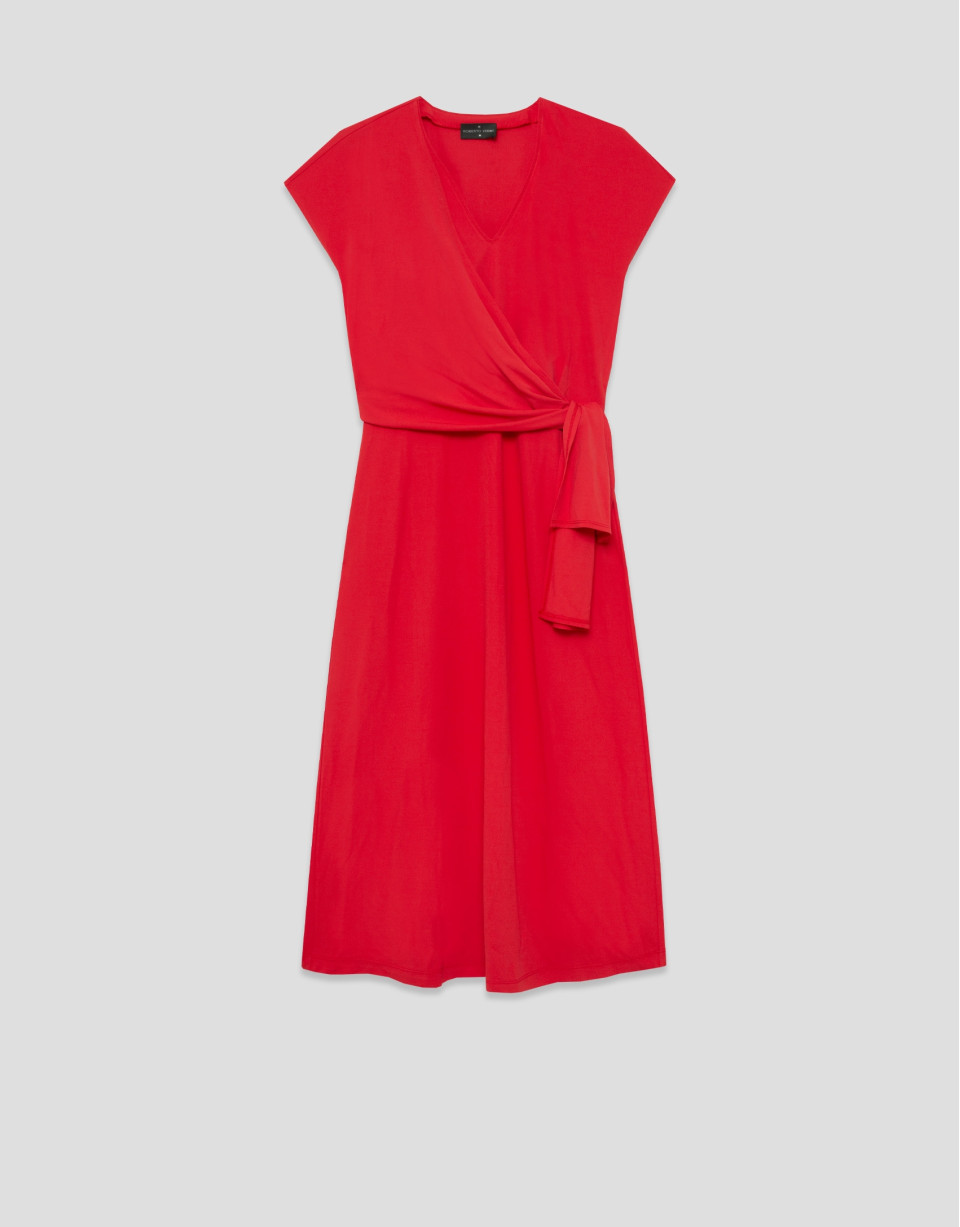 Vestido midi cruzado sin mangas punto rojo | Roberto Verino