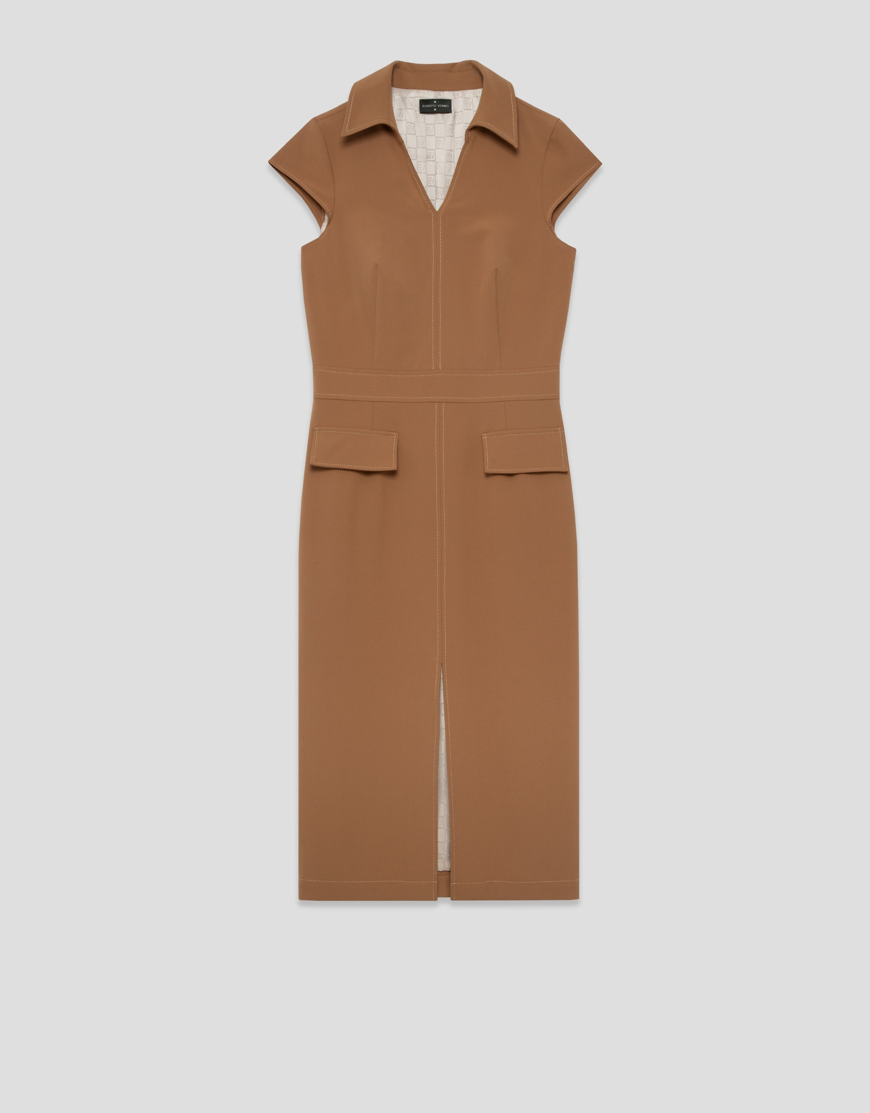 Sleeveless camel dress with V-neck - Woman | Roberto Verino