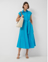 Vestido midi camisero azul con tiras de encaje | Roberto Verino
