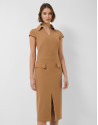 Sleeveless camel dress with V-neck - Woman | Roberto Verino