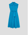 Vestido midi camisero azul con tiras de encaje | Roberto Verino