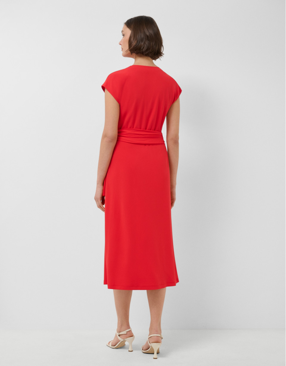 Vestido midi cruzado sin mangas punto rojo | Roberto Verino