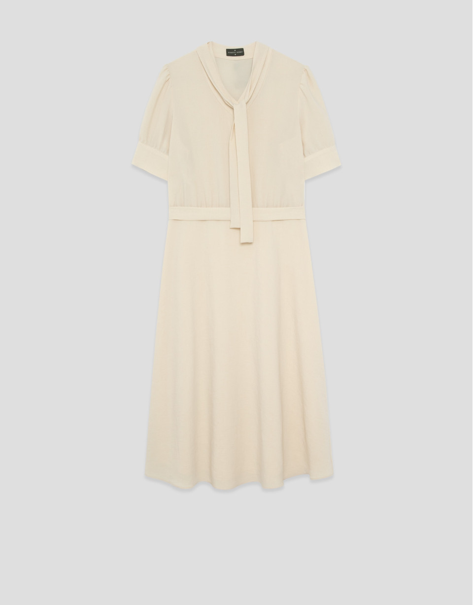 Vestido midi manga tres cuartos beige - Mujer | Roberto Verino