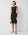 Straight sleeveless dress in black weave fabric | Roberto Verino