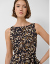 Brown leaf print crepe sleeveless dress - Woman | Roberto Verino