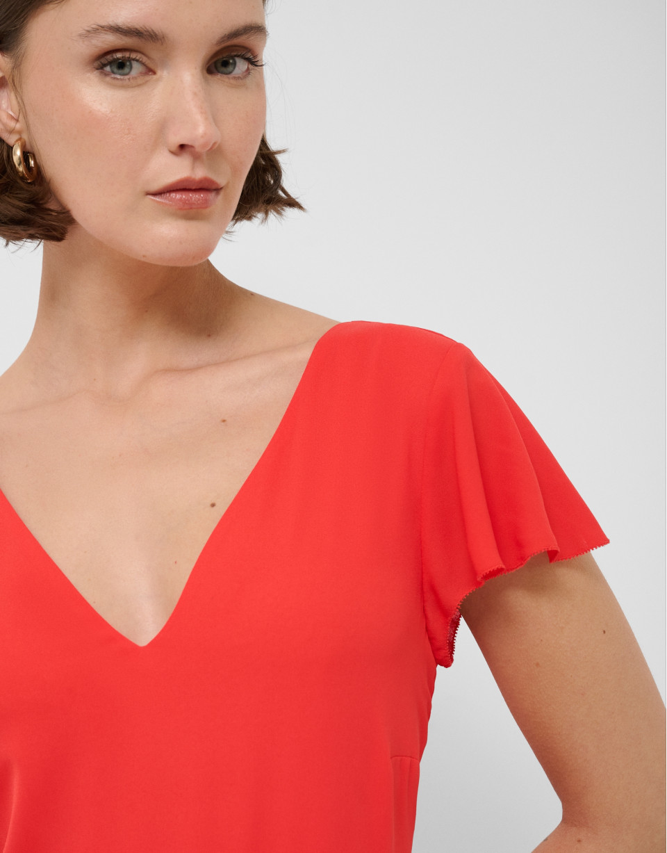 Vestido volantes gasa fluida rojo - Mujer | Roberto Verino