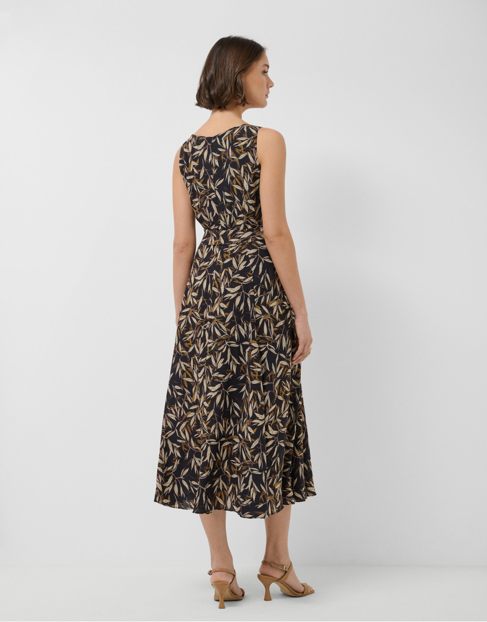 Brown leaf print crepe sleeveless dress - Woman | Roberto Verino