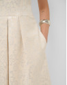 Beige floral jacquard dress with silver ... | Roberto Verino