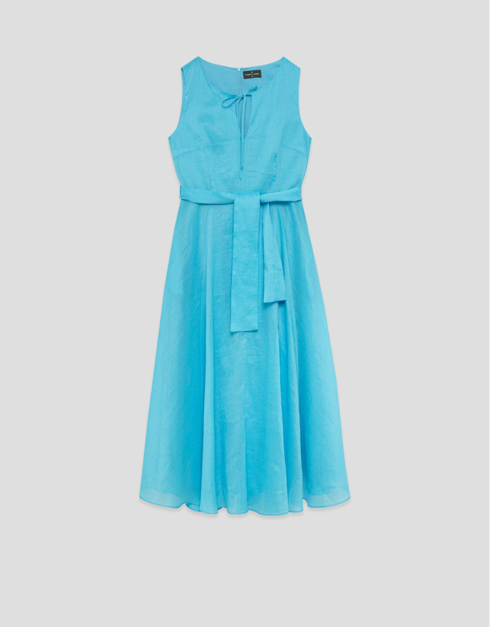 Vestido midi sin mangas ramio azul turquesa | Roberto Verino