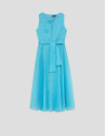 Turquoise blue ramie sleeveless midi dress | Roberto Verino