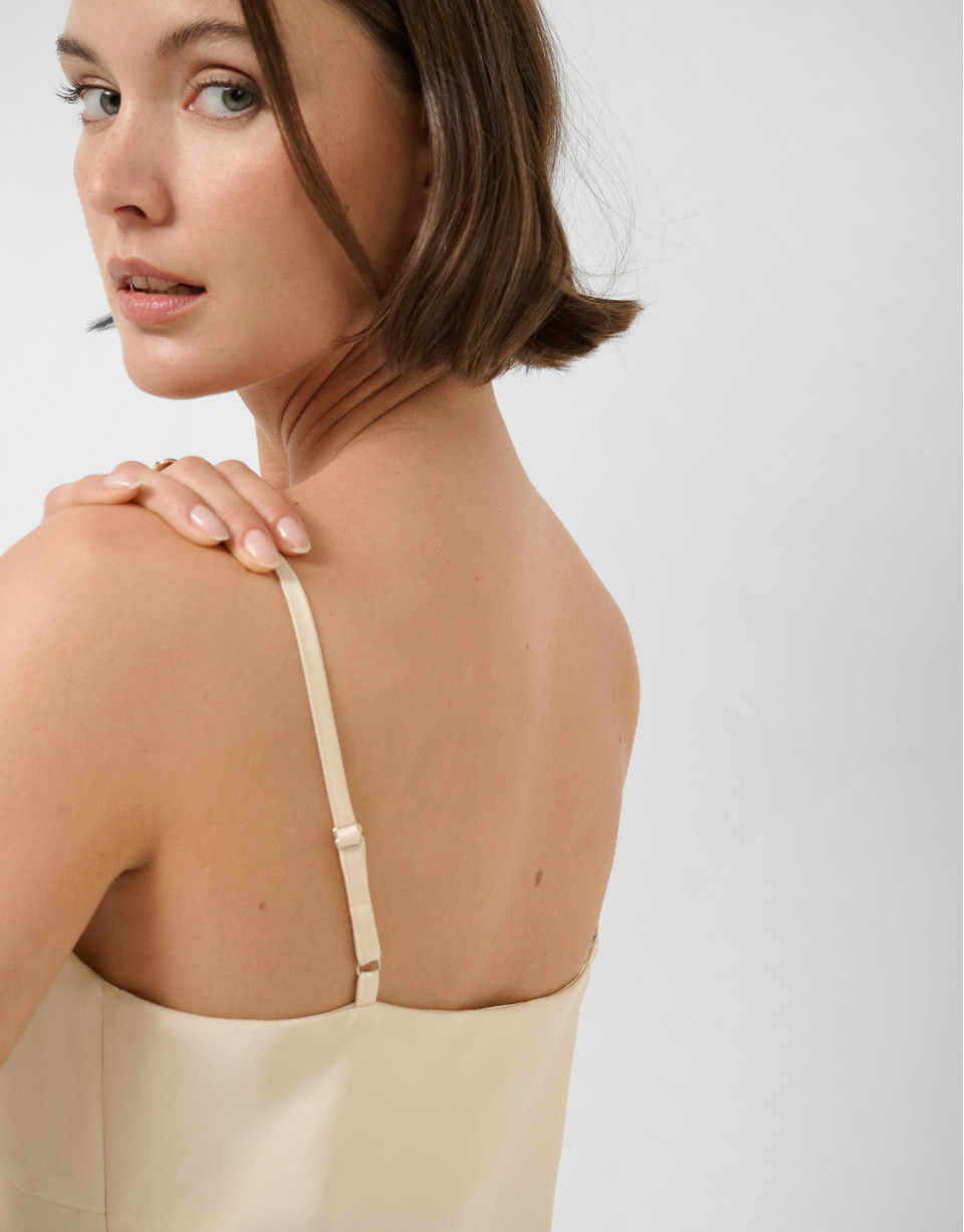 Vestido lencero de tirantes beige - Mujer | Roberto Verino