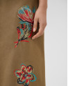 Camel linen sleeveless dress with floral ... | Roberto Verino