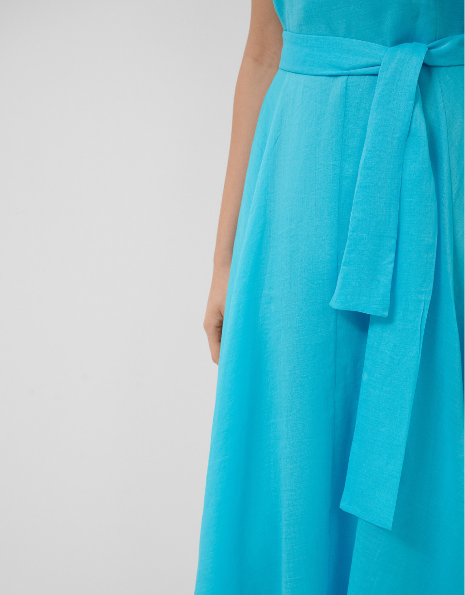 Vestido midi sin mangas ramio azul turquesa | Roberto Verino