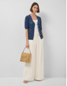 Short-sleeved jacket with navy blue floral ... | Roberto Verino