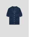Short-sleeved jacket with navy blue floral ... | Roberto Verino