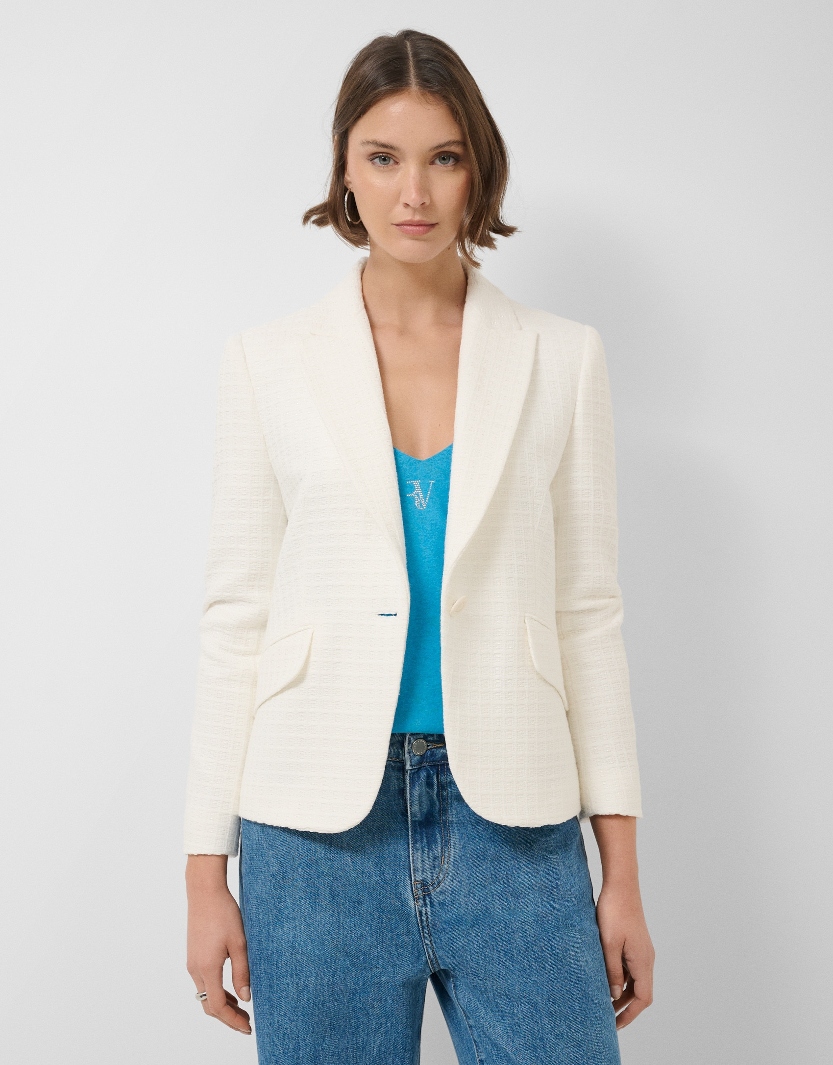 Chaqueta corta trama con brillo blanca - Mujer | Roberto Verino