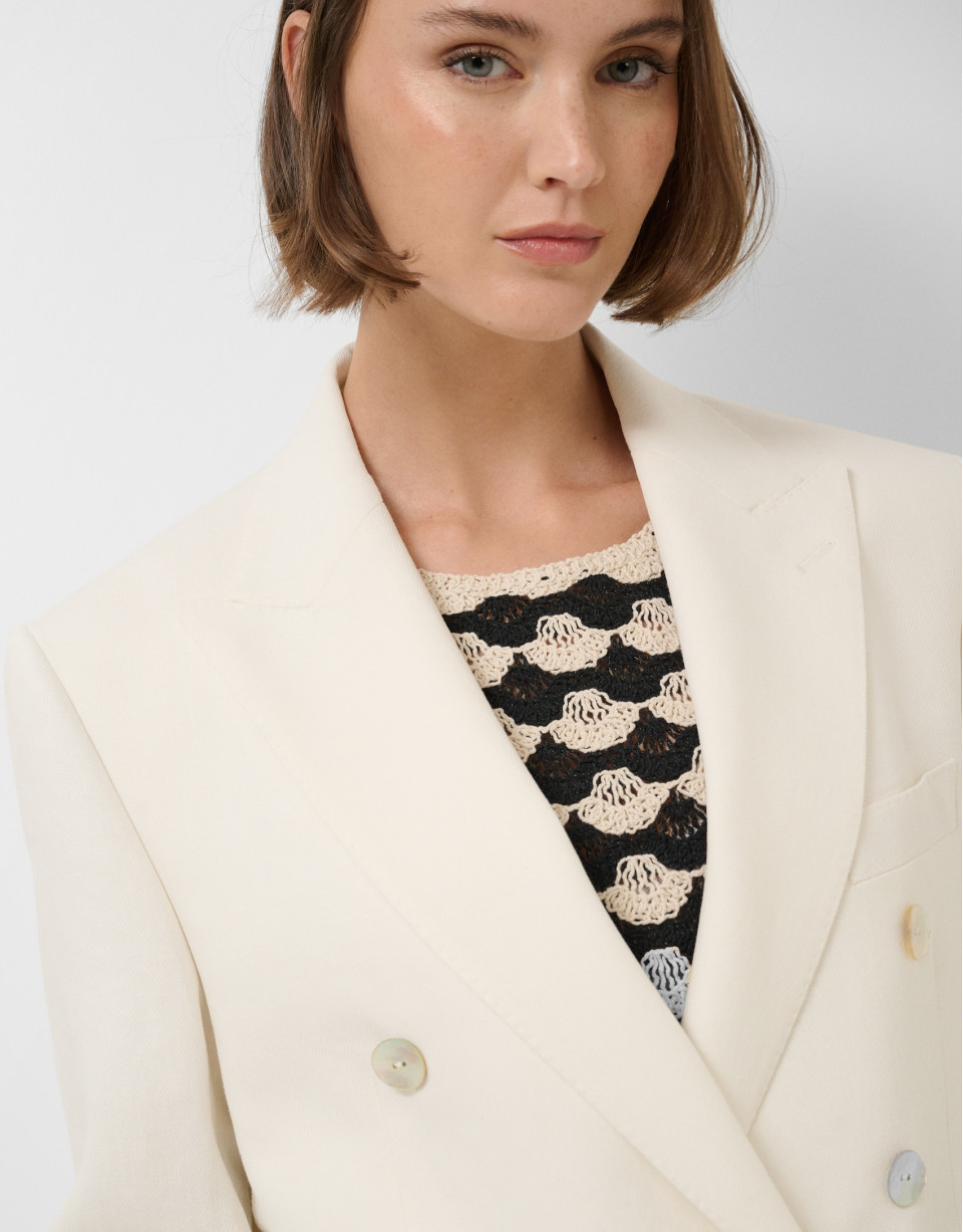 Off-white linen blend double-breasted jacket | Roberto Verino