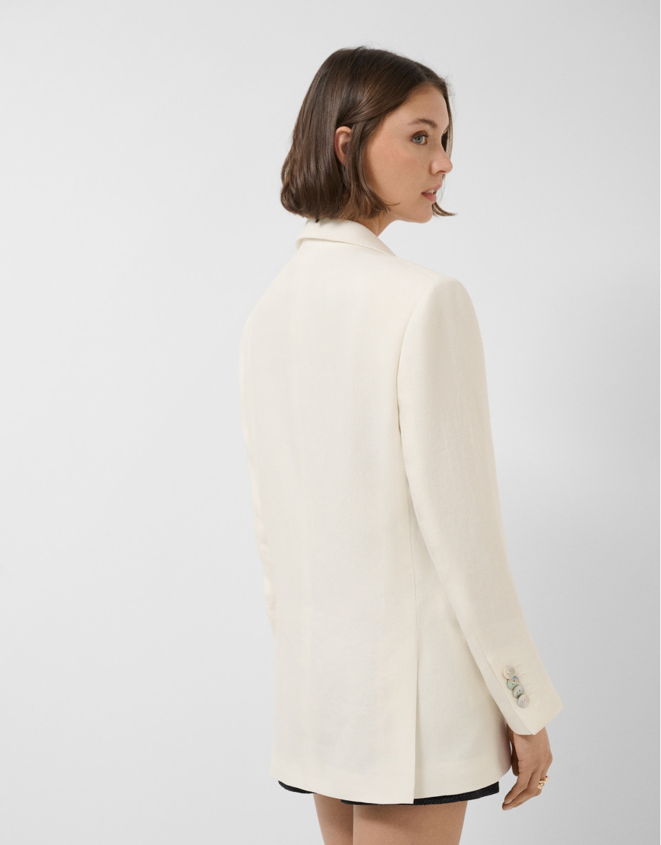 Off-white linen blend double-breasted jacket | Roberto Verino
