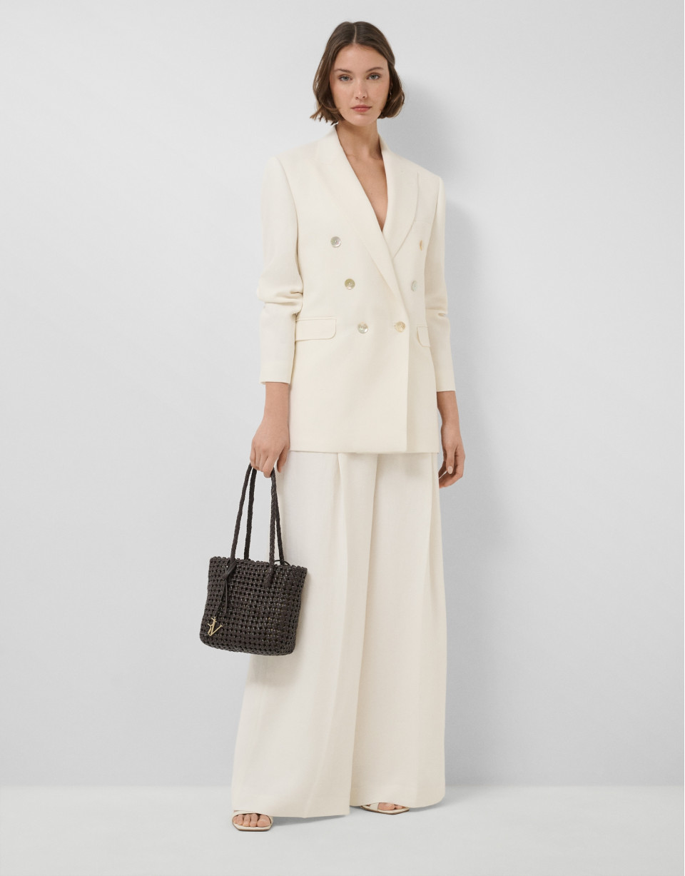 Off-white linen blend double-breasted jacket | Roberto Verino