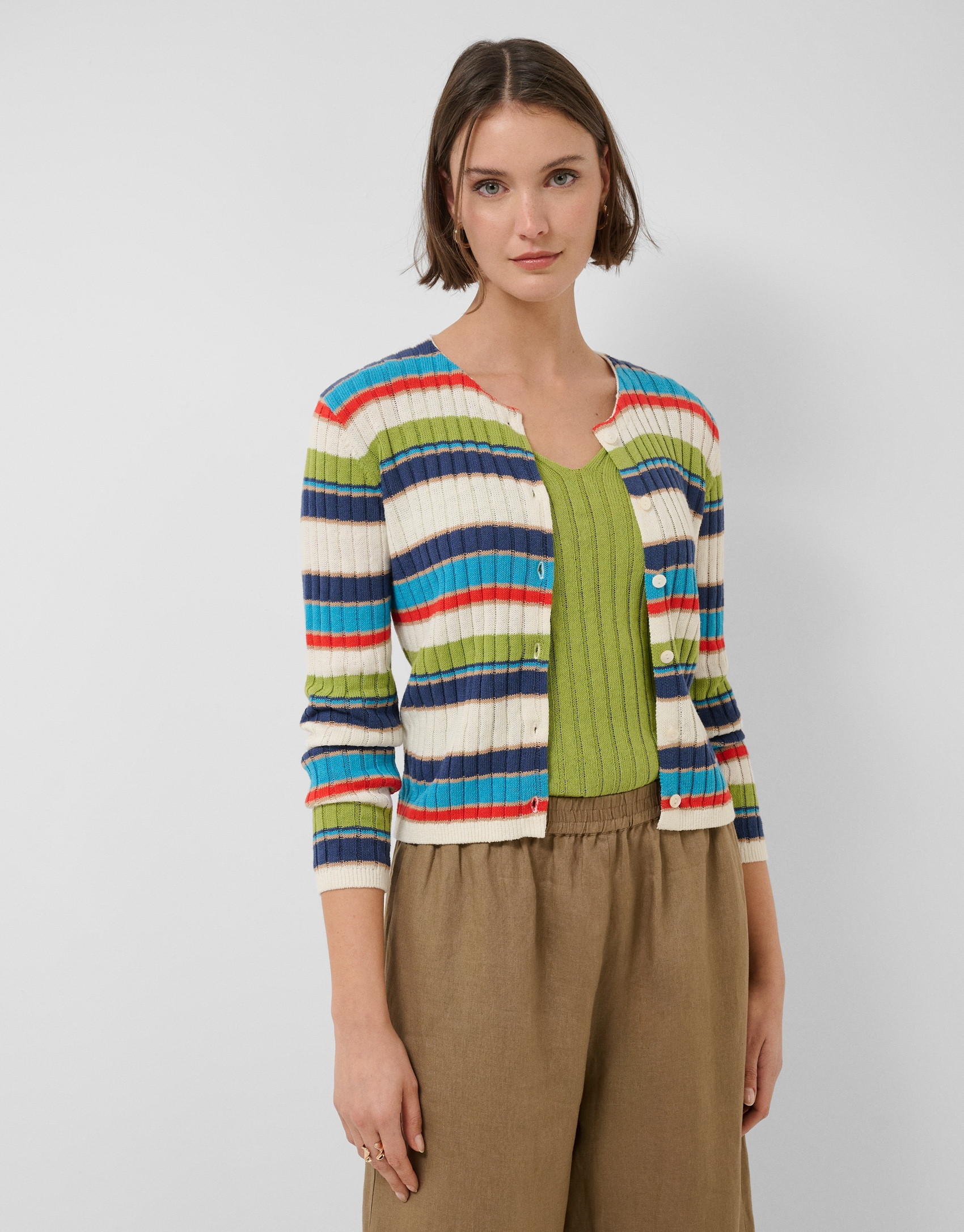 Multicoloured horizontal striped knit cardigan | Roberto Verino