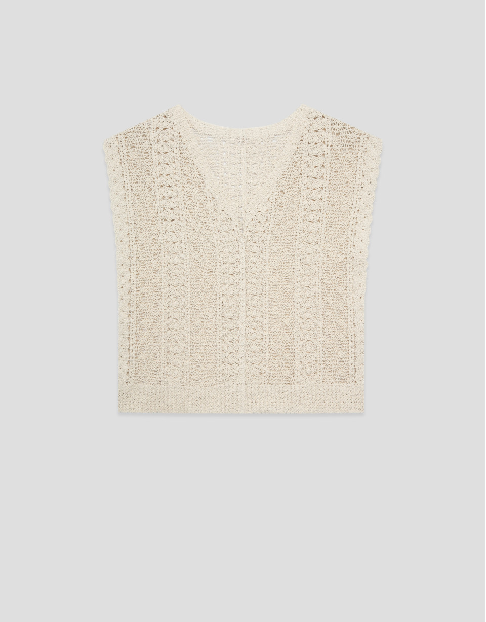Top estilo chaleco punto trabajado beige | Roberto Verino