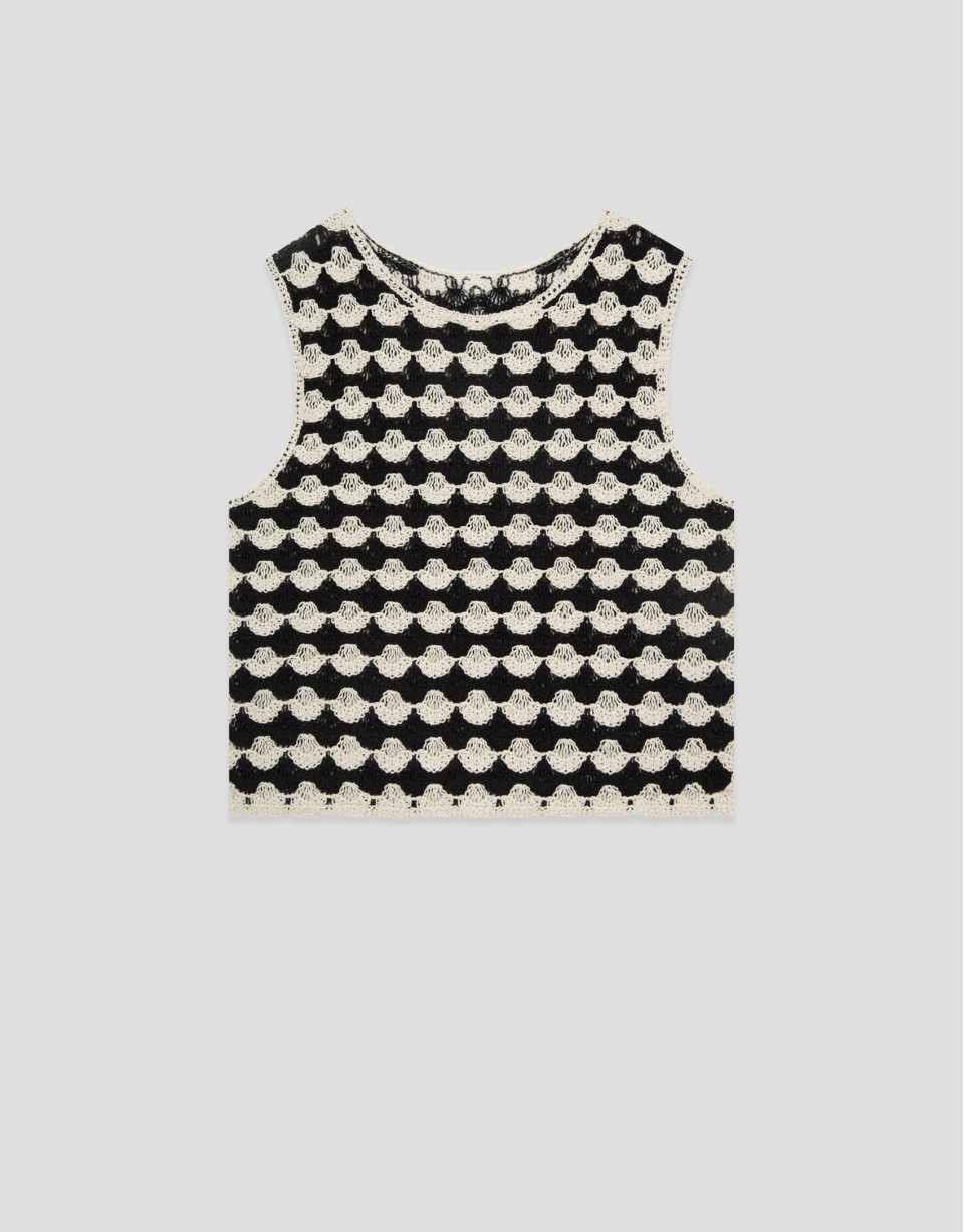 Top corto punto mosaico beige y negro - Mujer | Roberto Verino