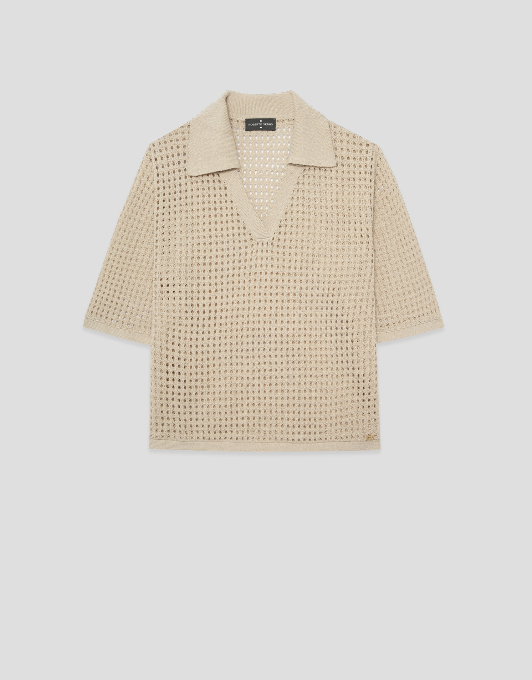 Camel openwork polo jumper - Woman - SS2026 | Roberto Verino