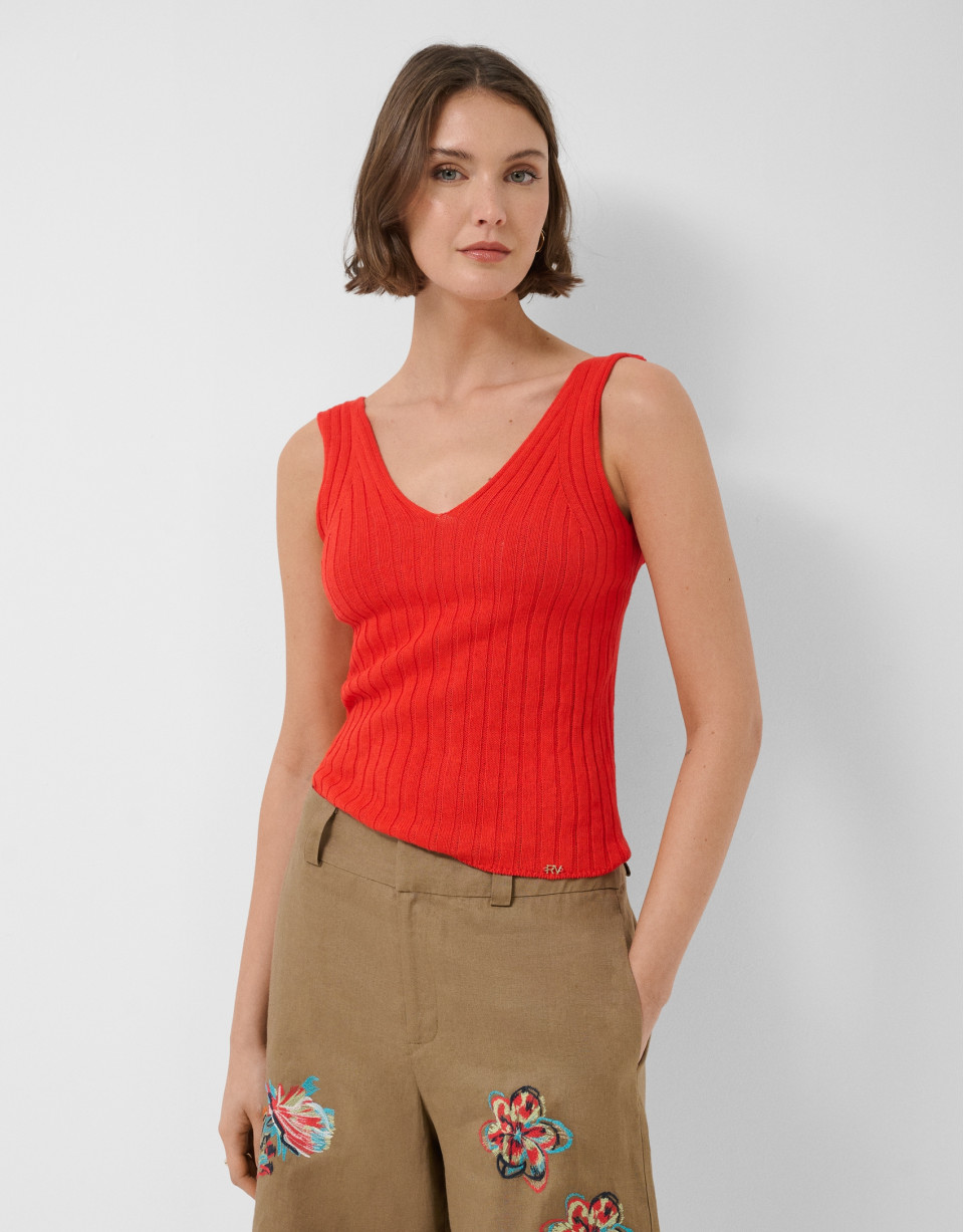 Top sisas acanalado rojo - Mujer - PV2026 | Roberto Verino