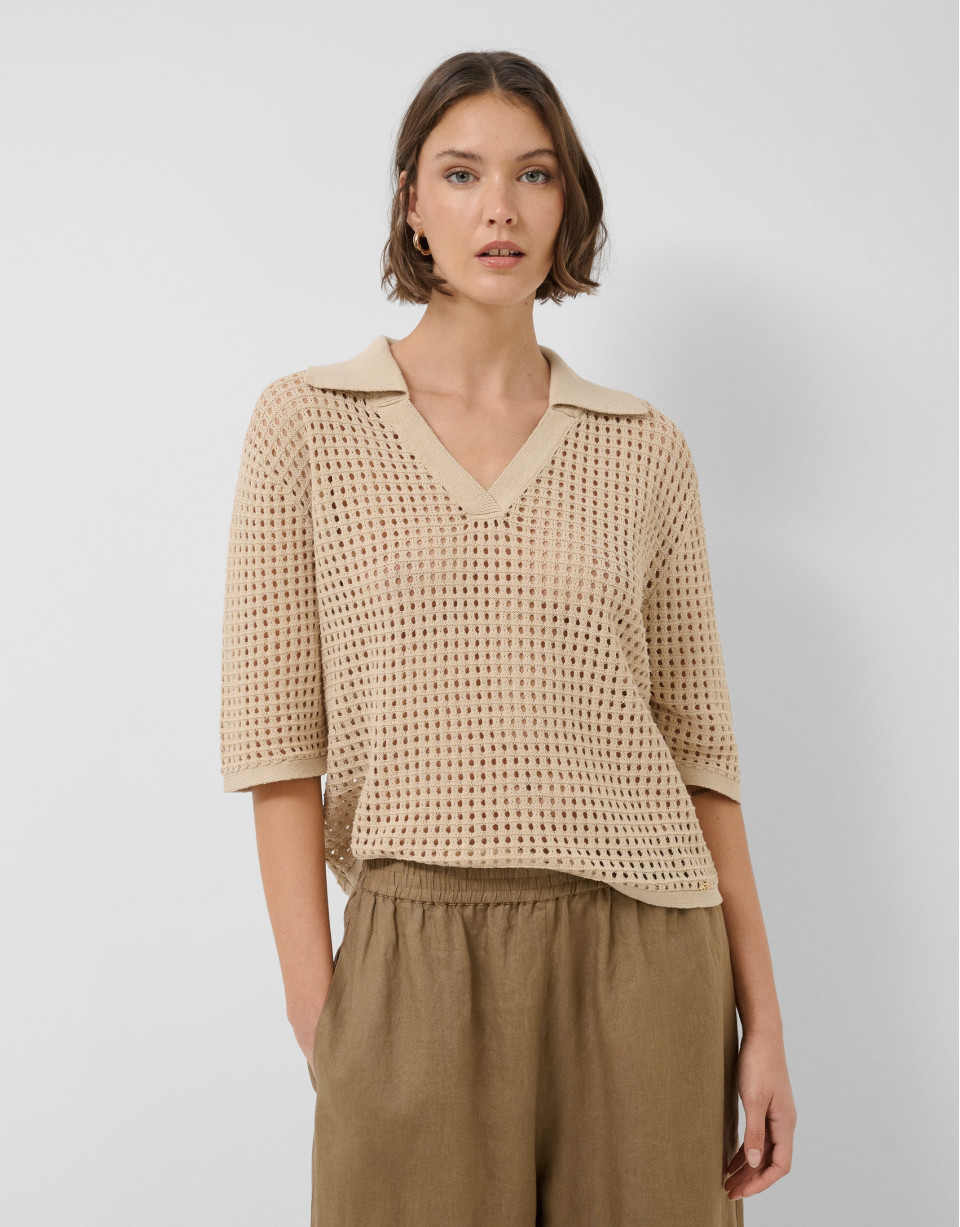 Jersey polo calado cámel - Mujer - PV2026 | Roberto Verino
