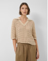 Camel openwork polo jumper - Woman - SS2026 | Roberto Verino