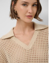 Camel openwork polo jumper - Woman - SS2026 | Roberto Verino
