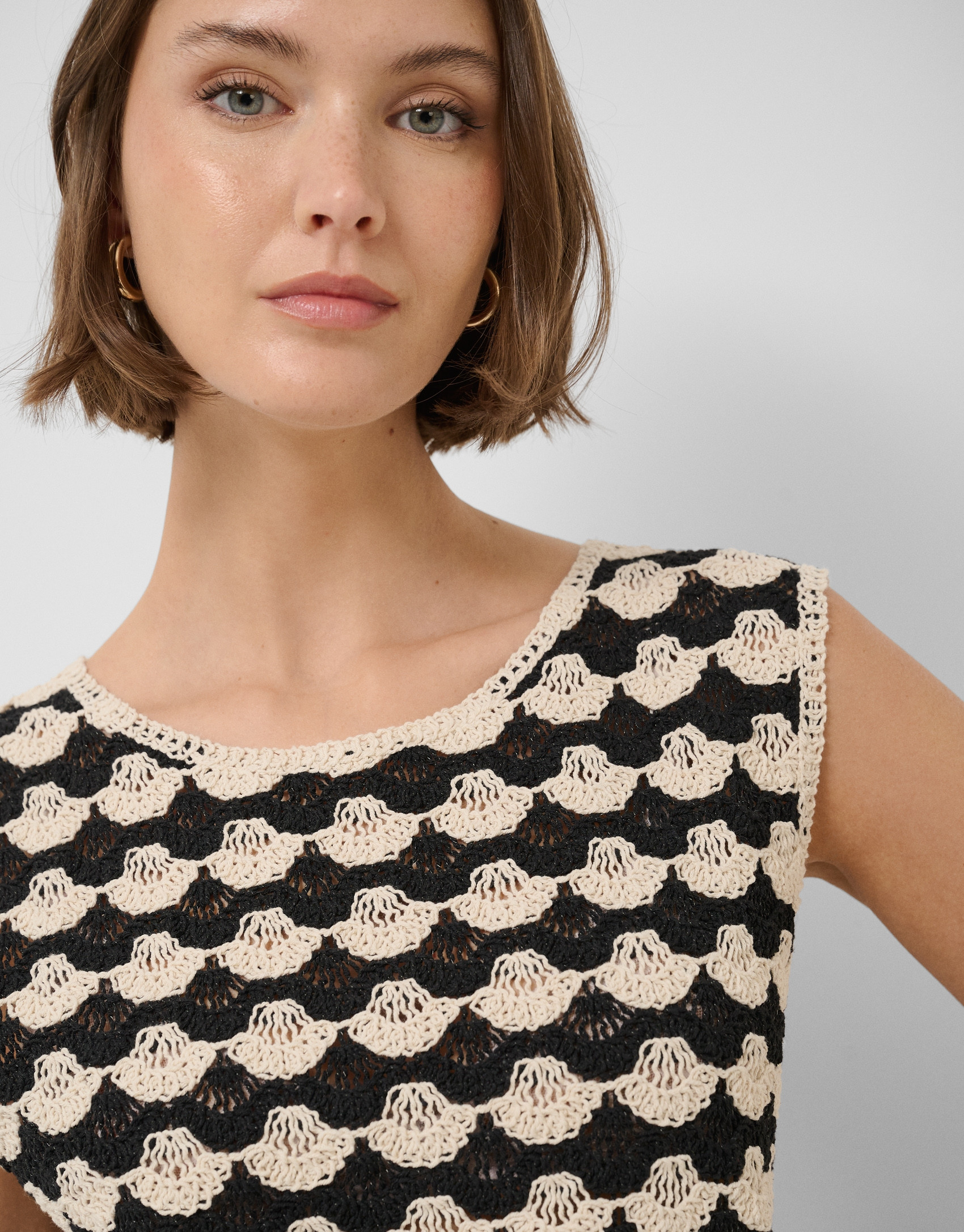 Top corto punto mosaico beige y negro - Mujer | Roberto Verino