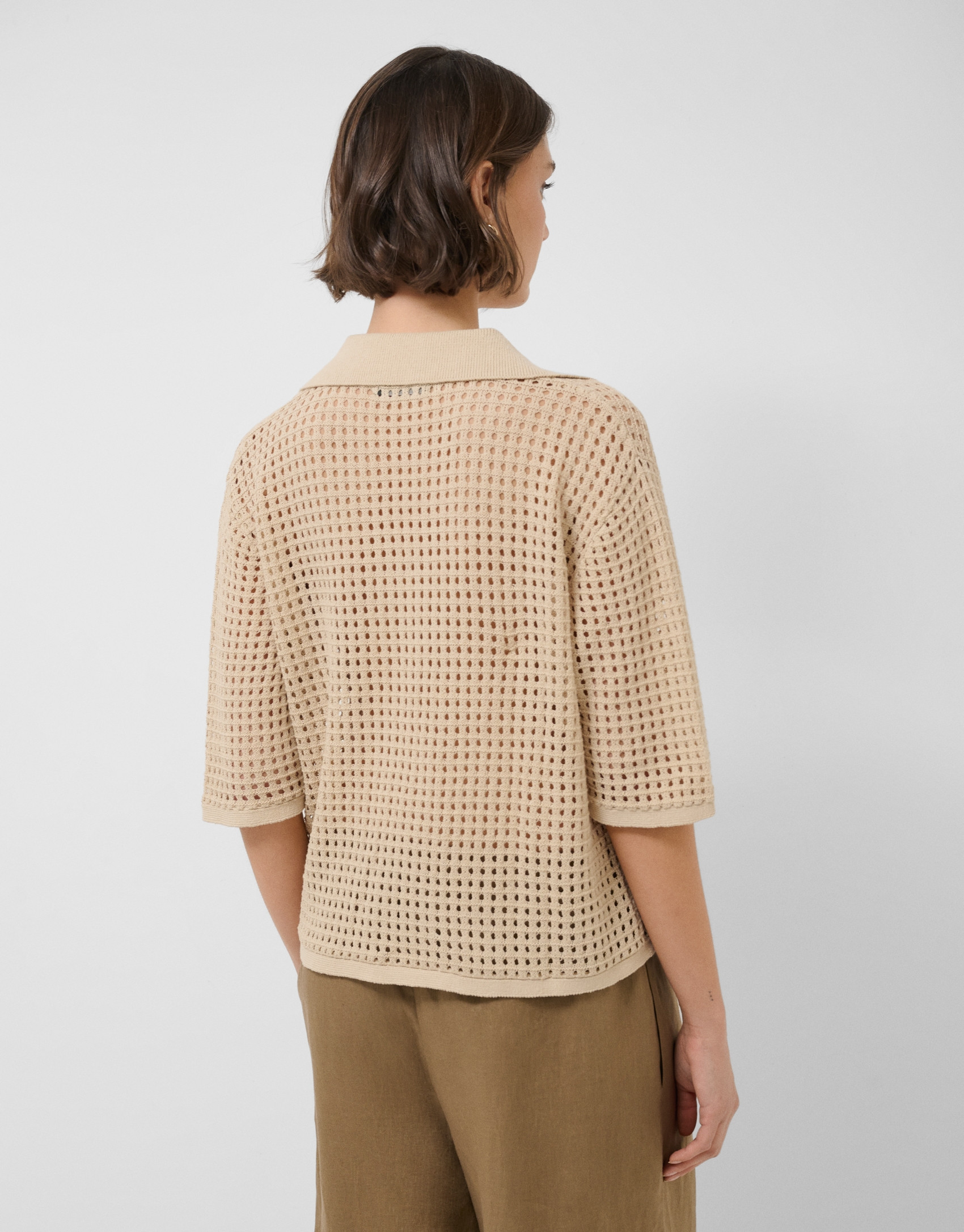 Camel openwork polo jumper - Woman - SS2026 | Roberto Verino
