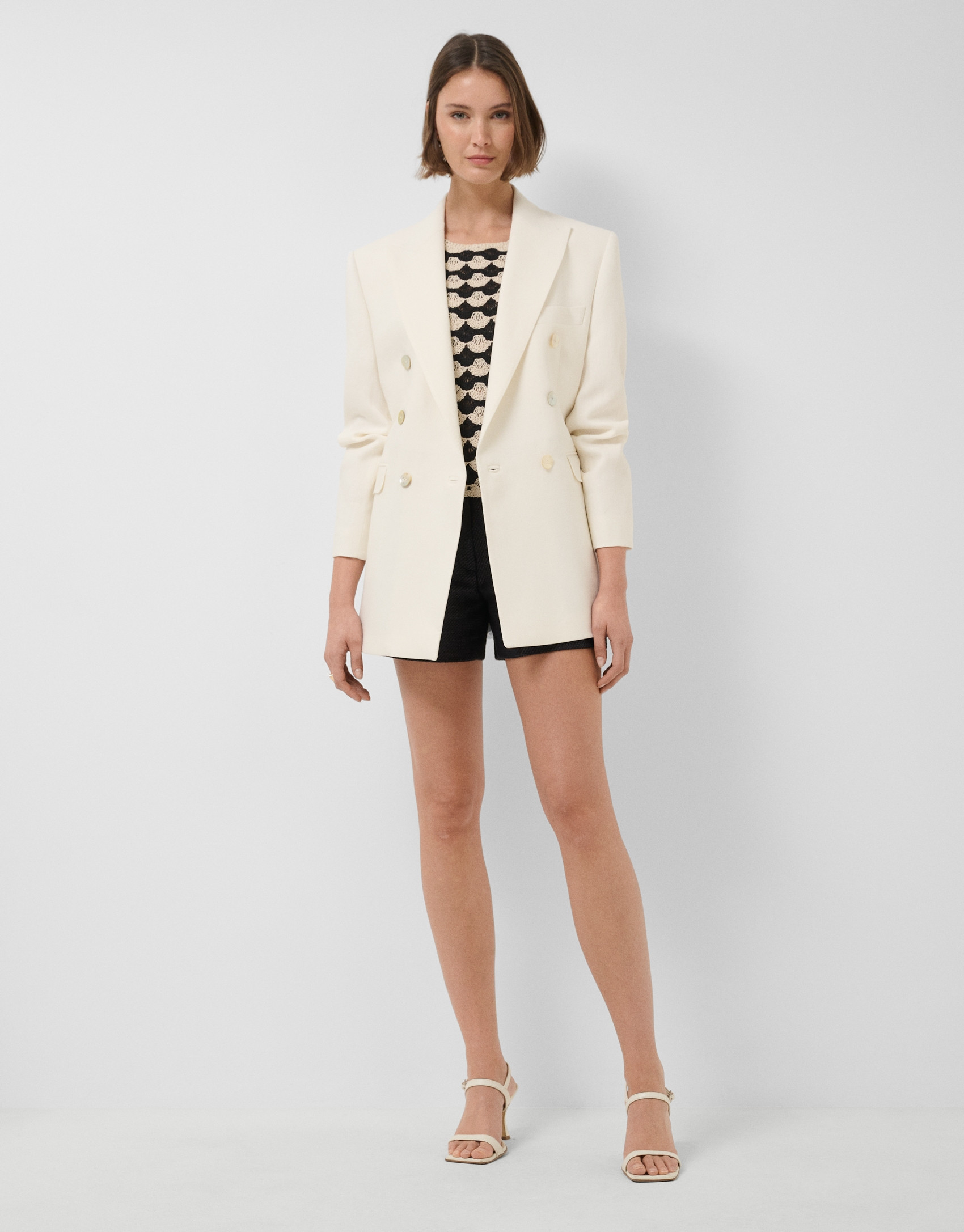 Top corto punto mosaico beige y negro - Mujer | Roberto Verino