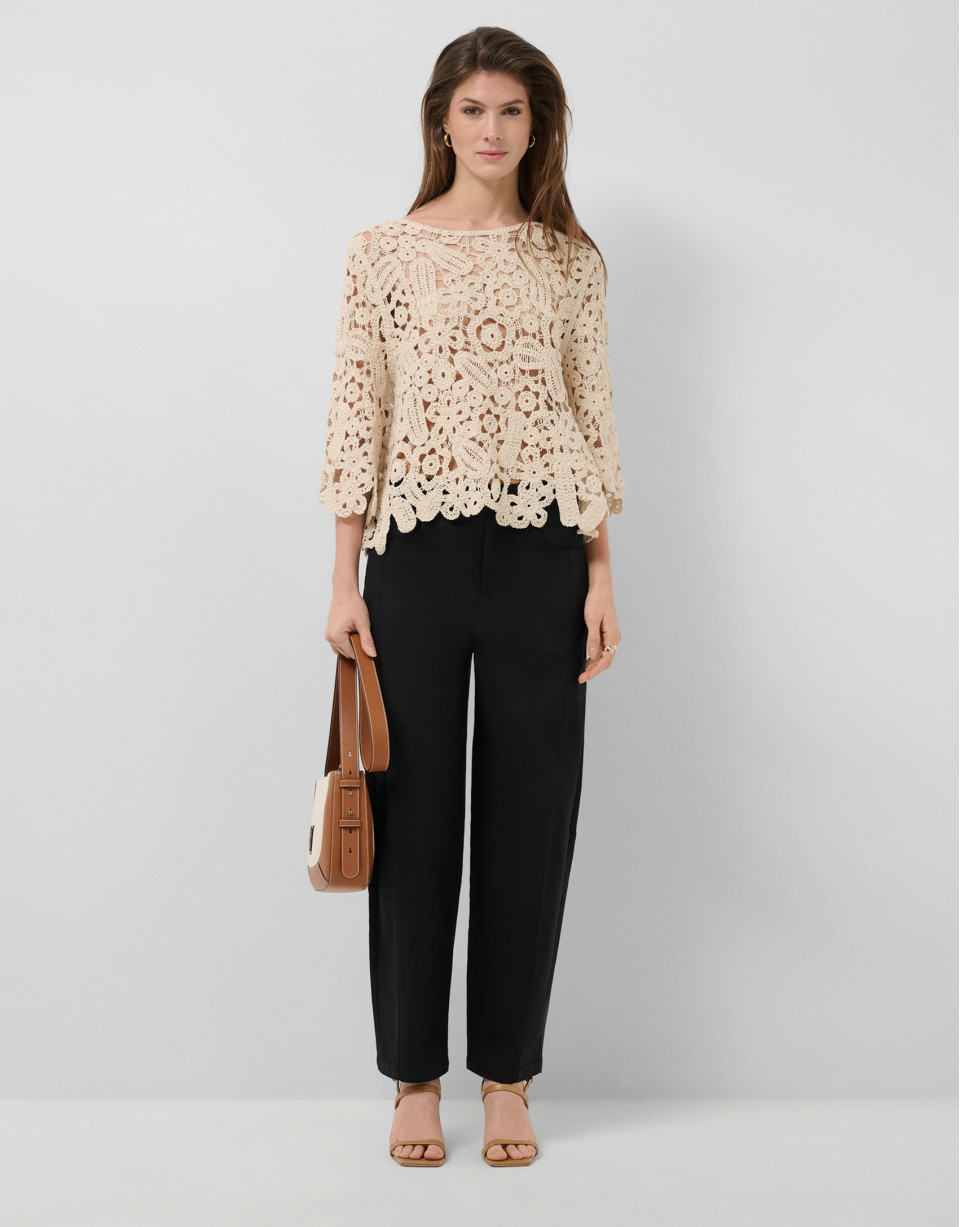Pantalón corte balloon algodón negro - Mujer | Roberto Verino