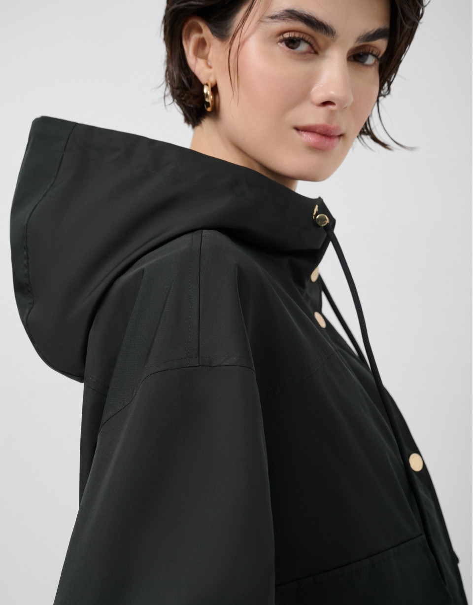 Black technical fabric jacket with camel ... | Roberto Verino