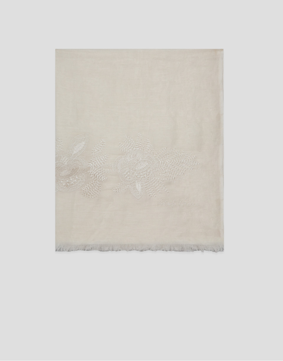 Raw linen/cotton scarf with floral print | Roberto Verino