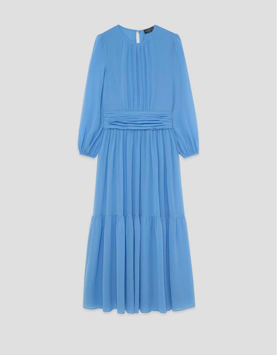 Vestido largo fruncido azul - Mujer - PV2026 | Roberto Verino