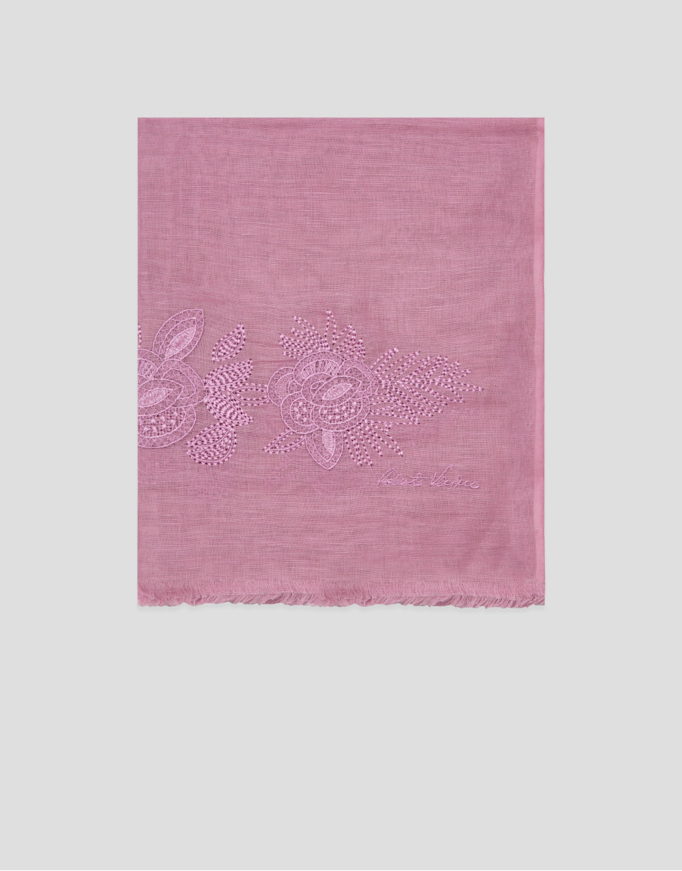 Fular lino/algodón rosa con estampado flores | Roberto Verino