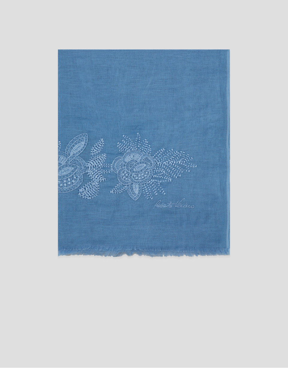 Blue linen/cotton scarf with floral print | Roberto Verino