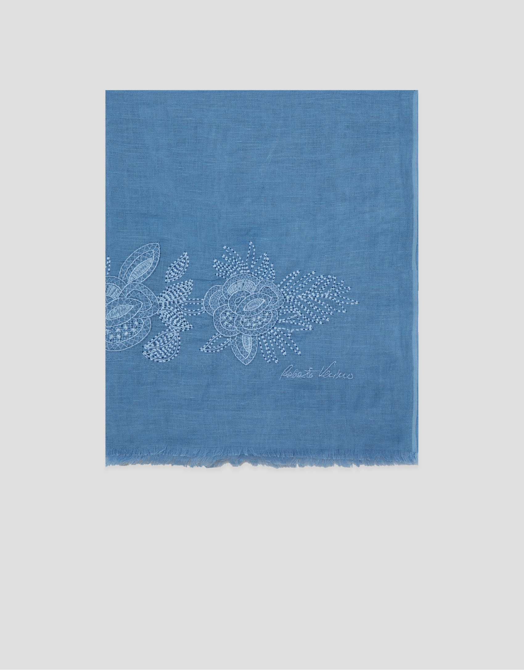 Blue linen/cotton scarf with floral print | Roberto Verino