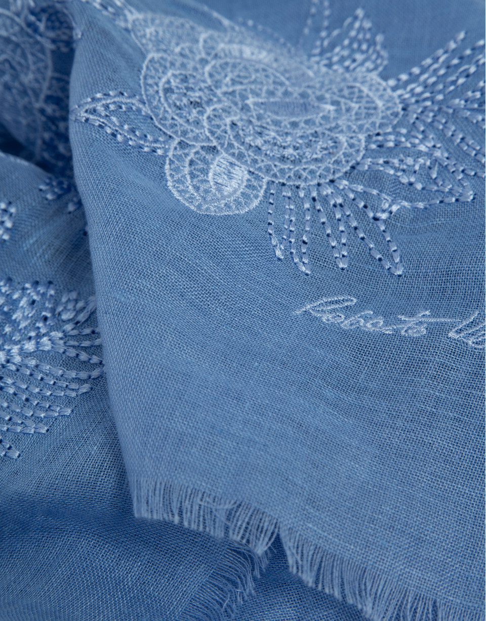Fular lino/algodón azul con estampado flores | Roberto Verino