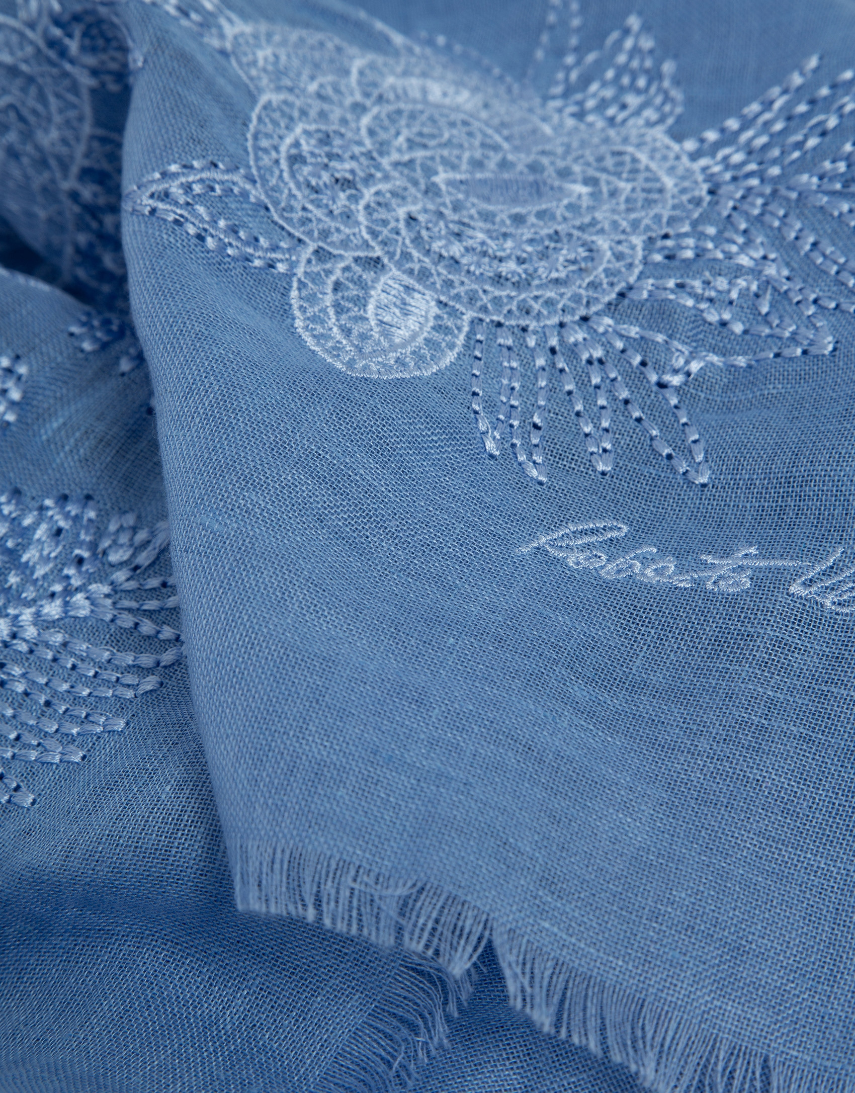 Fular lino/algodón azul con estampado flores | Roberto Verino
