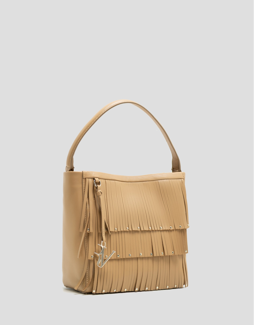 Bolso Bucket Chloe piel avellana con flecos | Roberto Verino