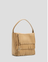 Chloe Bucket Bag in hazelnut leather with fringe | Roberto Verino
