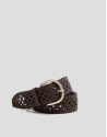 Hand-braided leather belt with brown cut-outs | Roberto Verino