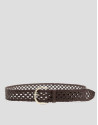 Hand-braided leather belt with brown cut-outs | Roberto Verino