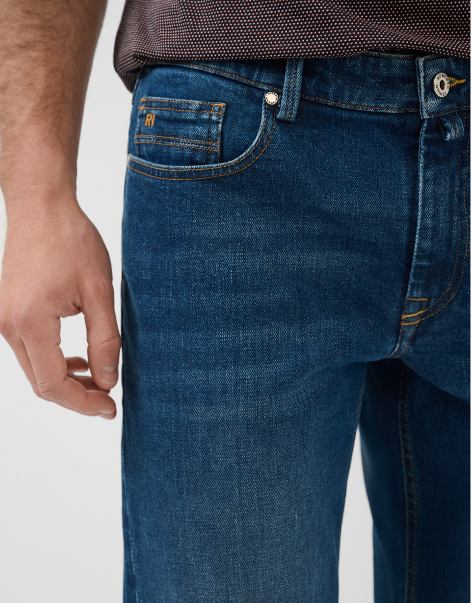 Regular fit medium blue men's denim trousers | Roberto Verino